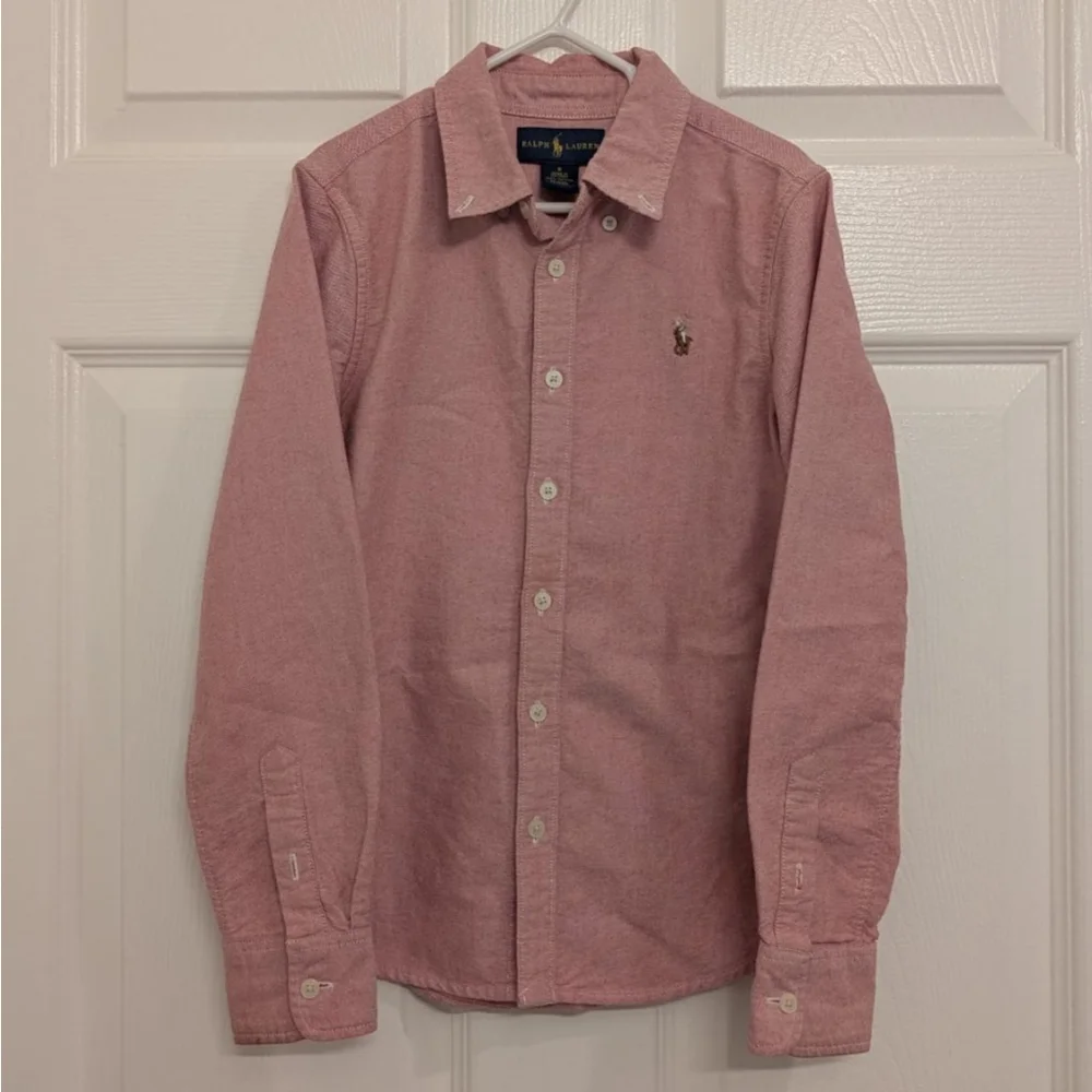 Boys Ralph Lauren Red Long Sleeve Button Down Shirt Size 8 Christmas holiday
